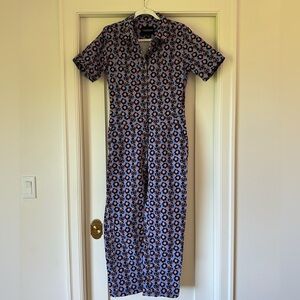 Wildfang Blue and Black Floral Jumpsuit